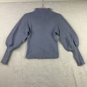C+D+M Brand Womans S Long Statement‎ Sleeve Knit Sweater Mock Neck Gray Blue